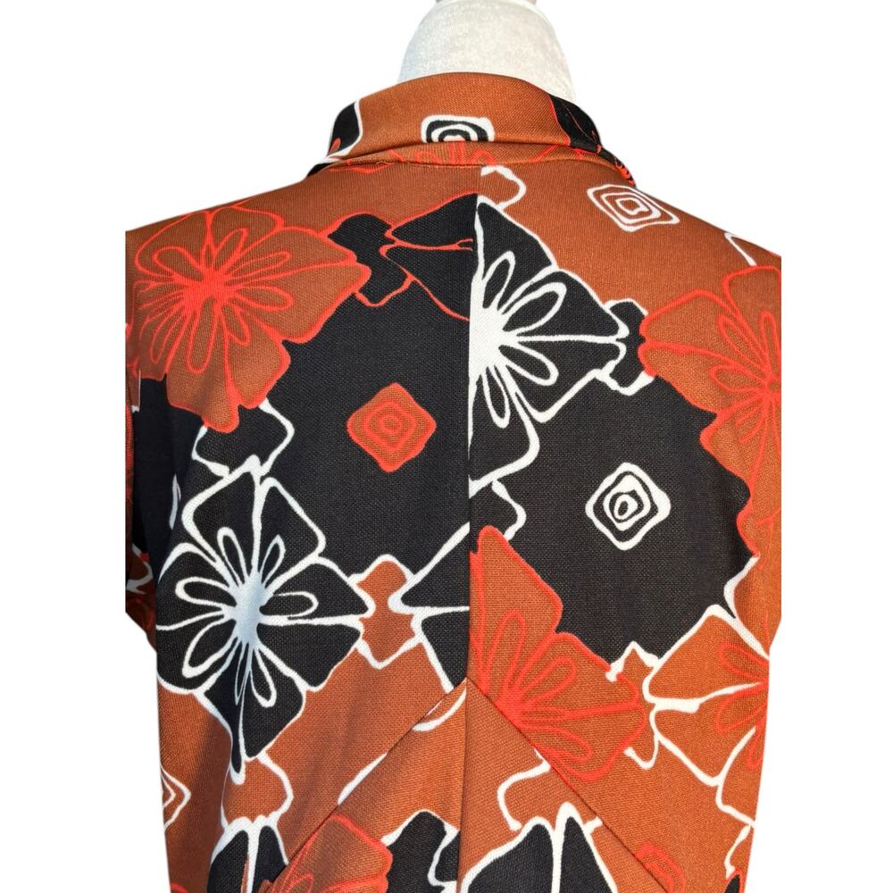 Sears Fashions Mod Floral Mini Dress Orange Black 60s 70s A Line Short Sleeve - Picture 6 of 11
